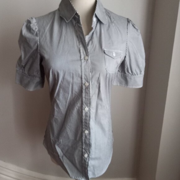 At Last Tops - AT LAST BLACK WHITE STRIPED COTTON BLOUSE NWOT M